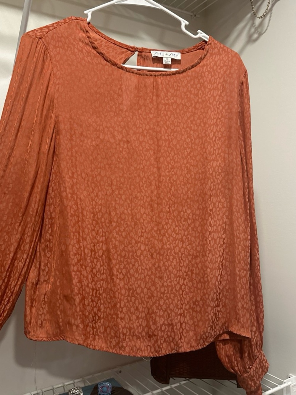 She + Sky Rust Orange Long-Sleeve Textured Blouse